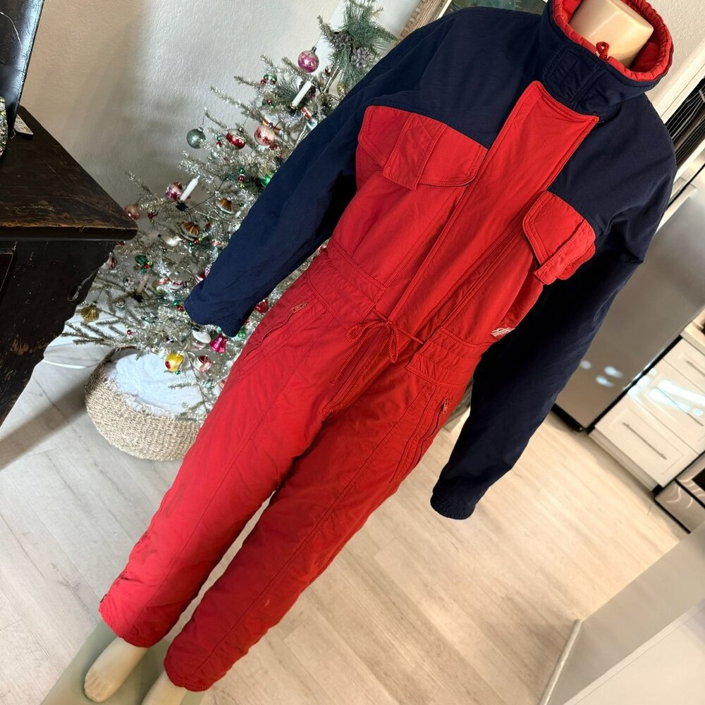 1990's BELFE Ski Suit red&royal blue high zip neck so many pockets